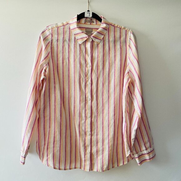 Chico's Womens Cream Colorful Striped No Iron Button Up Shirt Size 1 US 8/10 - Picture 1 of 9